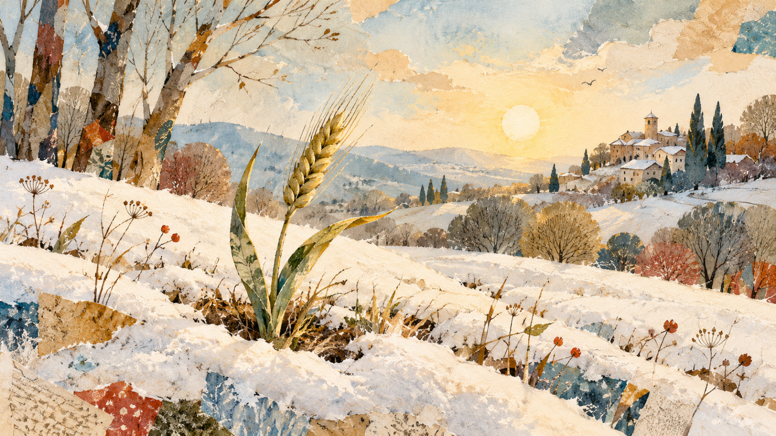 Chiccolino 1 Un chicco di grano dorme sotto la neve e si trasforma in una spiga dorata, accarezzata dal sole e dal vento.
